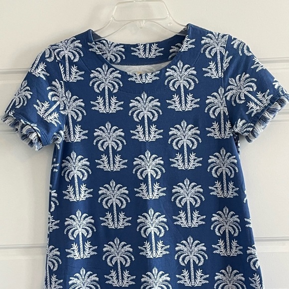 Spartina 449 Island Blue Oyster Alley Palm Tree Sheath Dress Fringe XS Beachy - Picture 3 of 12